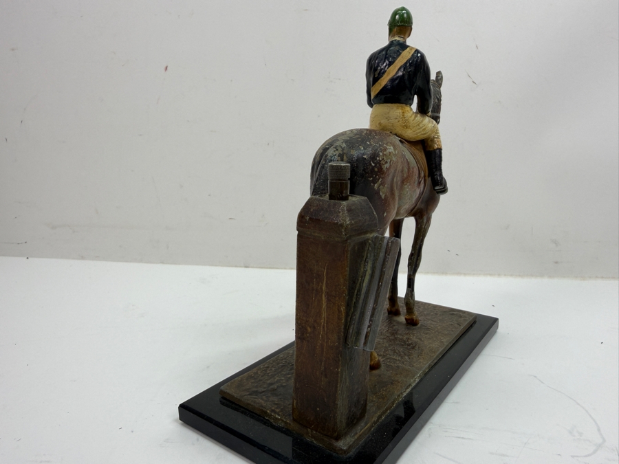 Antique Austrian Cold-Painted Spelter Equestrian Table Lighter And Match Striker With Racehorse And Jockey Figurine On Plinth Base, Circa 1910-1915 7'W X 3'D X 7'H (RSF) [Photo 9]
