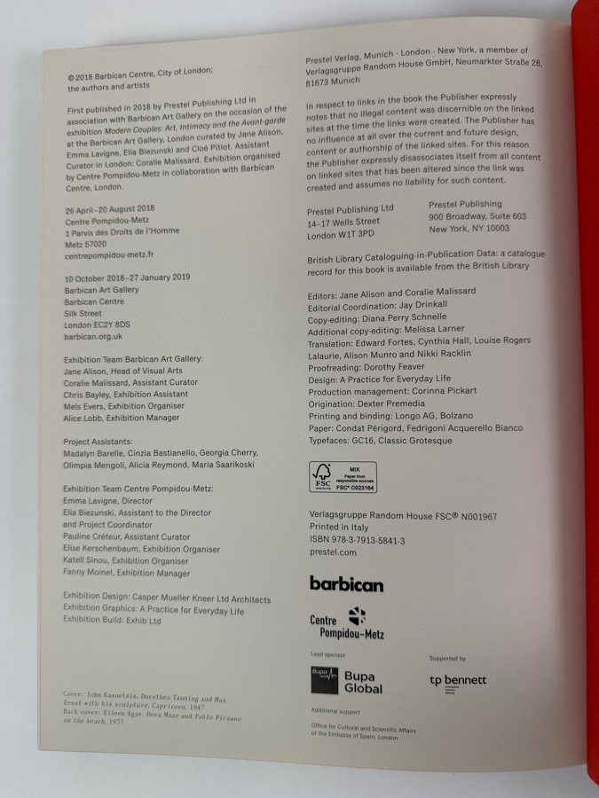 Modern Couples: Art, Intimacy And The Avant-Garde Hardcover Exhibition Book Published By Prestel Munich London New York And Barbican (HA) [Photo 7]