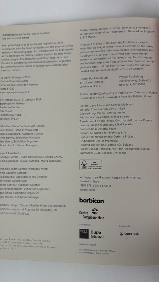 Modern Couples: Art, Intimacy And The Avant-Garde Hardcover Exhibition Book Published By Prestel Munich London New York And Barbican (HA) [Photo 6]