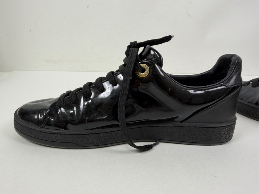 Authentic Louis Vuitton Frontrow Sneakers In Black Patent Leather With Gold Accents Size 36 (HA) [Photo 7]