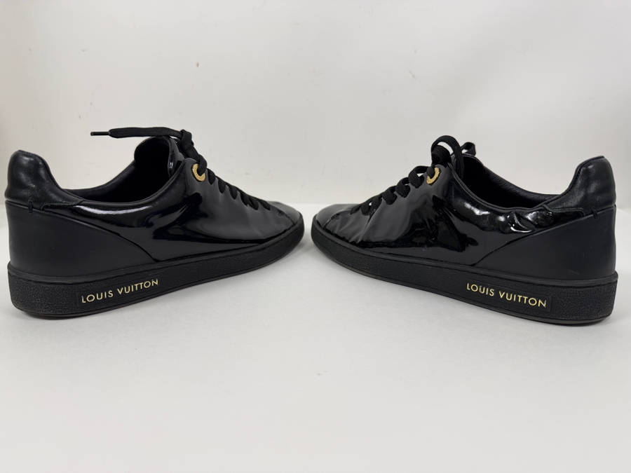 Authentic Louis Vuitton Frontrow Sneakers In Black Patent Leather With Gold Accents Size 36 (HA) [Photo 6]