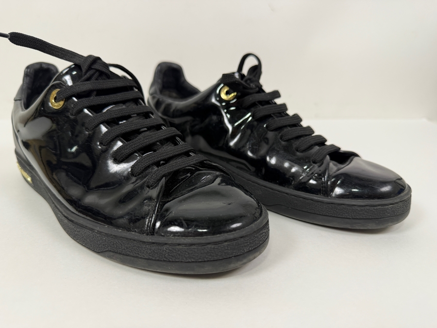 Authentic Louis Vuitton Frontrow Sneakers In Black Patent Leather With Gold Accents Size 36 (HA) [Photo 5]