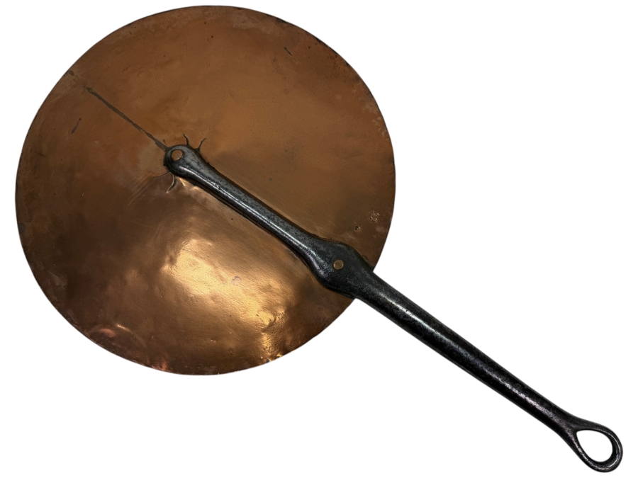Antique Flat Copper Lid With Wrought Iron Handle Stamped '35' 13.5W X 23.5L (RSF)