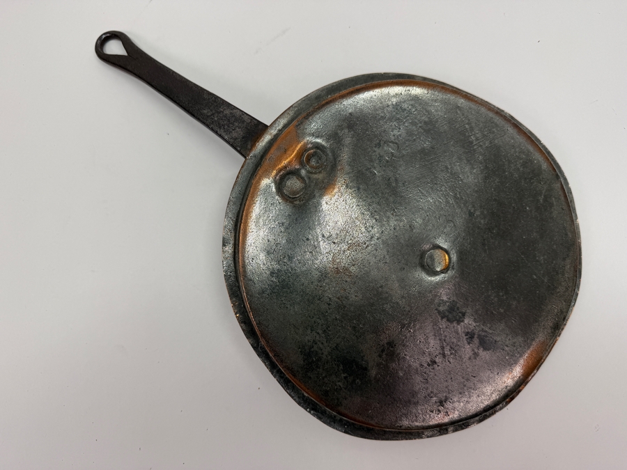 Antique Copper Lid With Wrought Iron Handle Stamped 'J. V.' 8.5W X 13.5L (RSF) [Photo 3]