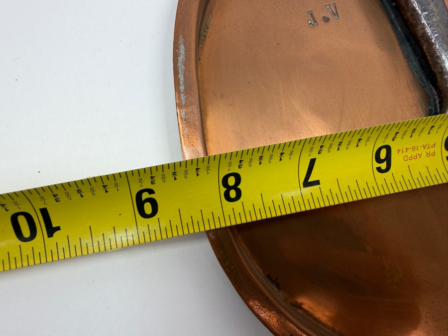 Antique Copper Lid With Wrought Iron Handle Stamped 'J. V.' 8.5W X 13.5L (RSF) [Photo 4]