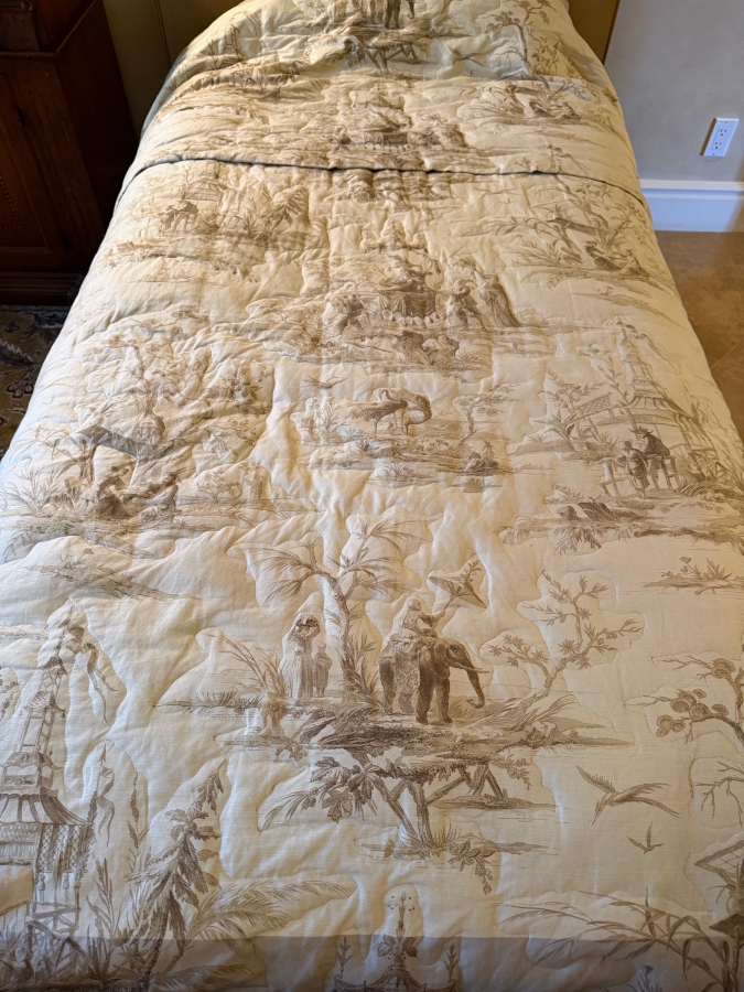 Pair Of Wooden Twin Beds With Scalamandre Voyage En Chine Bedding And Bed Canopy 47'W X 64.5'H X 88'L [Photo 14]