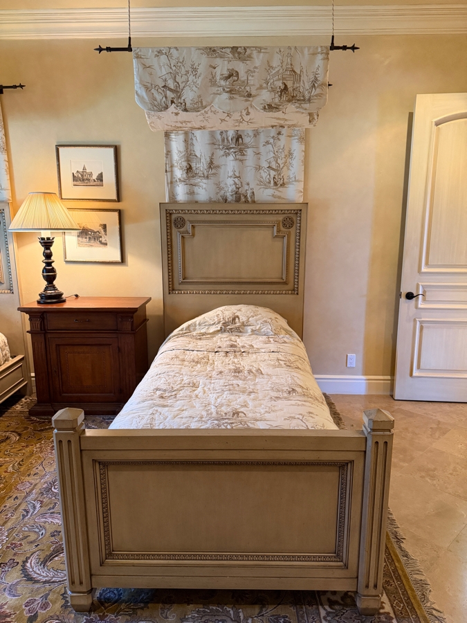 Pair Of Wooden Twin Beds With Scalamandre Voyage En Chine Bedding And Bed Canopy 47'W X 64.5'H X 88'L [Photo 4]