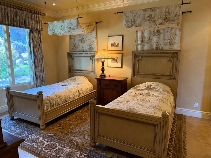 Pair Of Wooden Twin Beds With Scalamandre Voyage En Chine Bedding And Bed Canopy 47'W X 64.5'H X 88'L