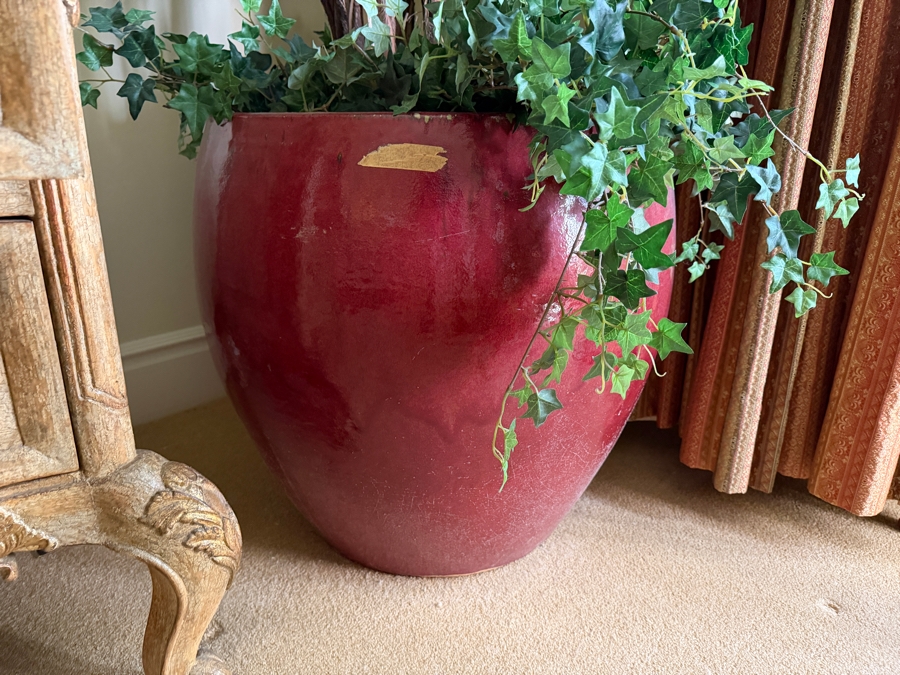 Large Artificial Indoor Plant With Large Wine Red Flower Pot 116'H [Photo 3]