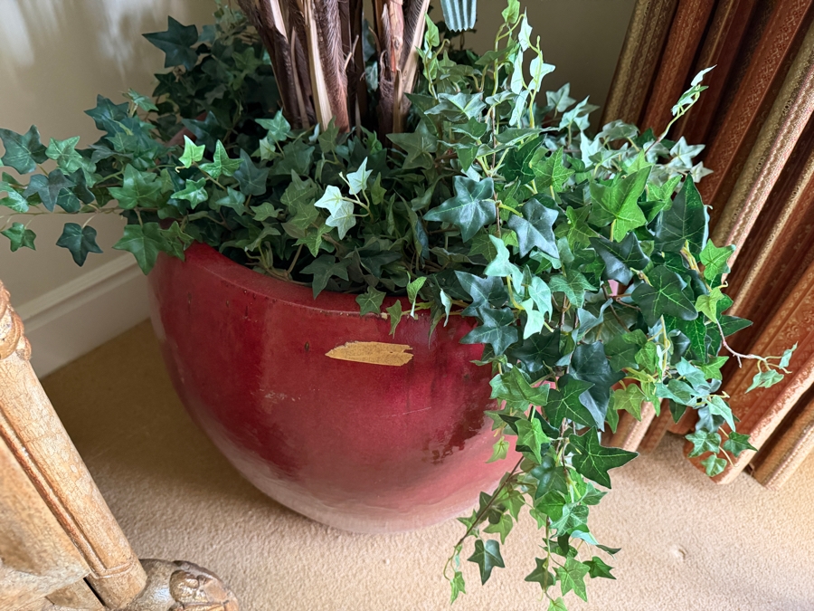 Large Artificial Indoor Plant With Large Wine Red Flower Pot 116'H [Photo 2]