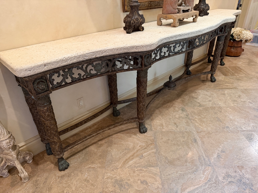 Stunning Huge Maitland-Smith Travertine Top Bronze Console Table 141'W X 26'D X 38'H [Photo 13]