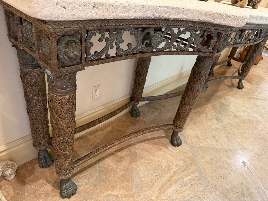 Stunning Huge Maitland-Smith Travertine Top Bronze Console Table 141'W X 26'D X 38'H [Photo 14]