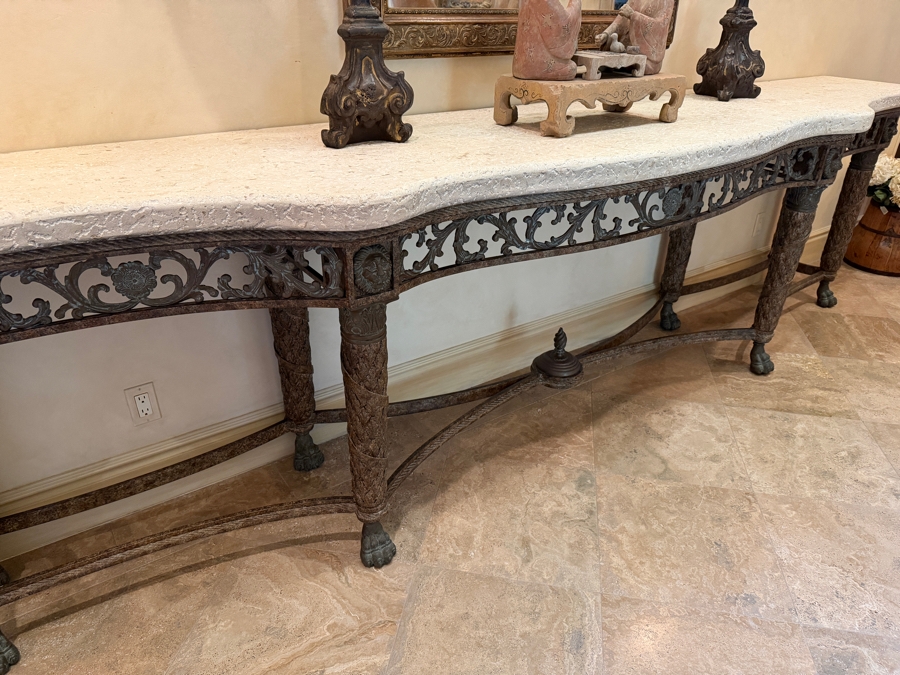 Stunning Huge Maitland-Smith Travertine Top Bronze Console Table 141'W X 26'D X 38'H [Photo 10]