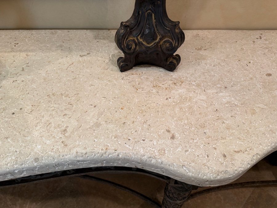 Stunning Huge Maitland-Smith Travertine Top Bronze Console Table 141'W X 26'D X 38'H [Photo 9]