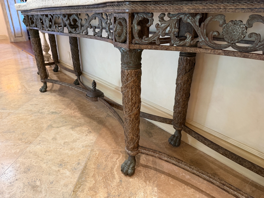 Stunning Huge Maitland-Smith Travertine Top Bronze Console Table 141'W X 26'D X 38'H [Photo 7]