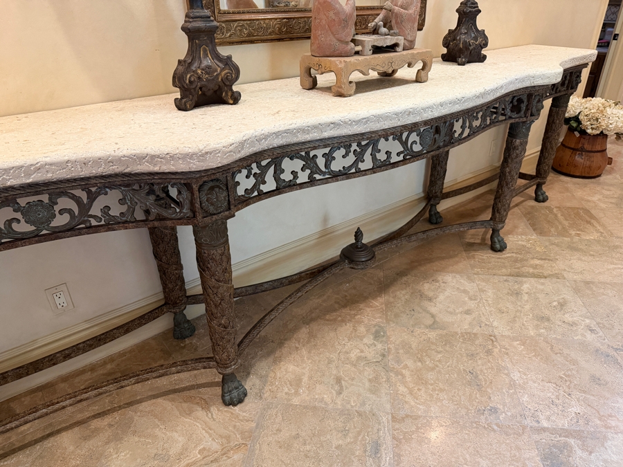 Stunning Huge Maitland-Smith Travertine Top Bronze Console Table 141'W X 26'D X 38'H [Photo 11]