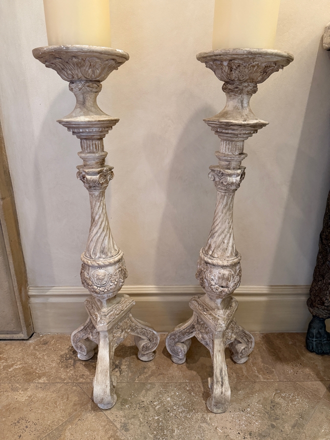 Pair Of Molded Plaster Floor Candle Stands Holders 35'H