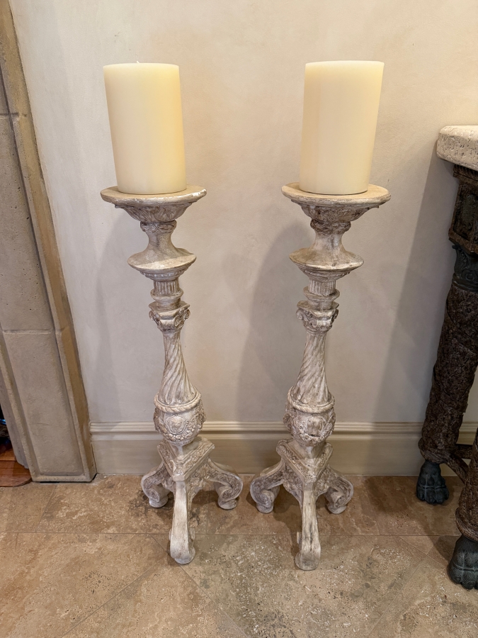 Pair Of Molded Plaster Floor Candle Stands Holders 35'H [Photo 2]