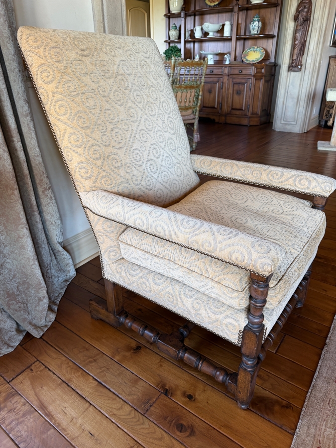 Oversized Upholstered Open Armchair With Brass Nailhead Trim 30'W X 30'D X 46'H