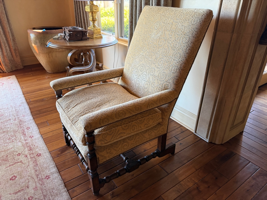 Oversized Upholstered Open Armchair With Brass Nailhead Trim 30'W X 30'D X 46'H [Photo 4]