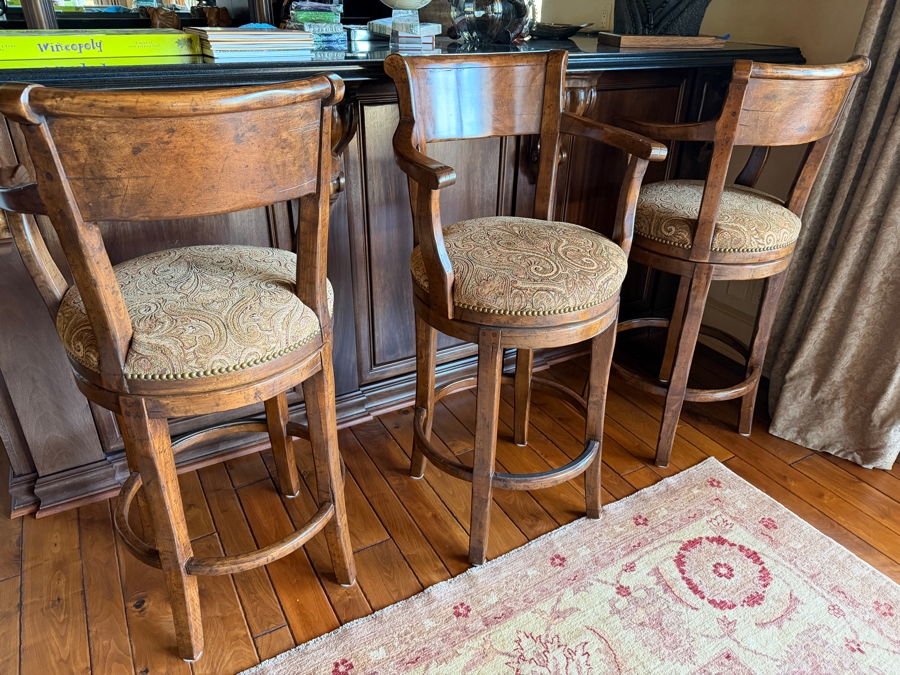 (3) Wooden Swivel Bar Stools 30' Seat Height [Photo 3]