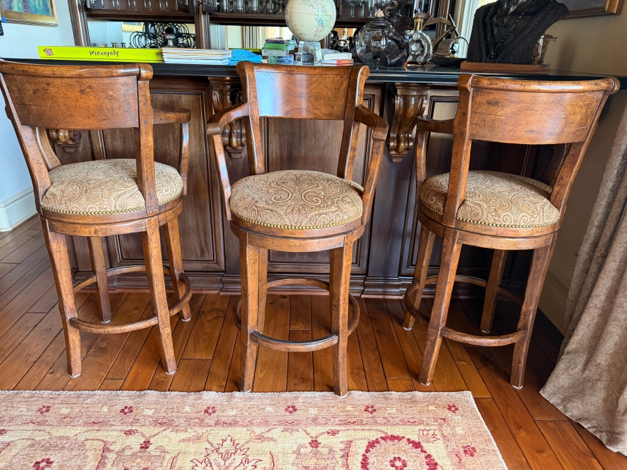 (3) Wooden Swivel Bar Stools 30' Seat Height