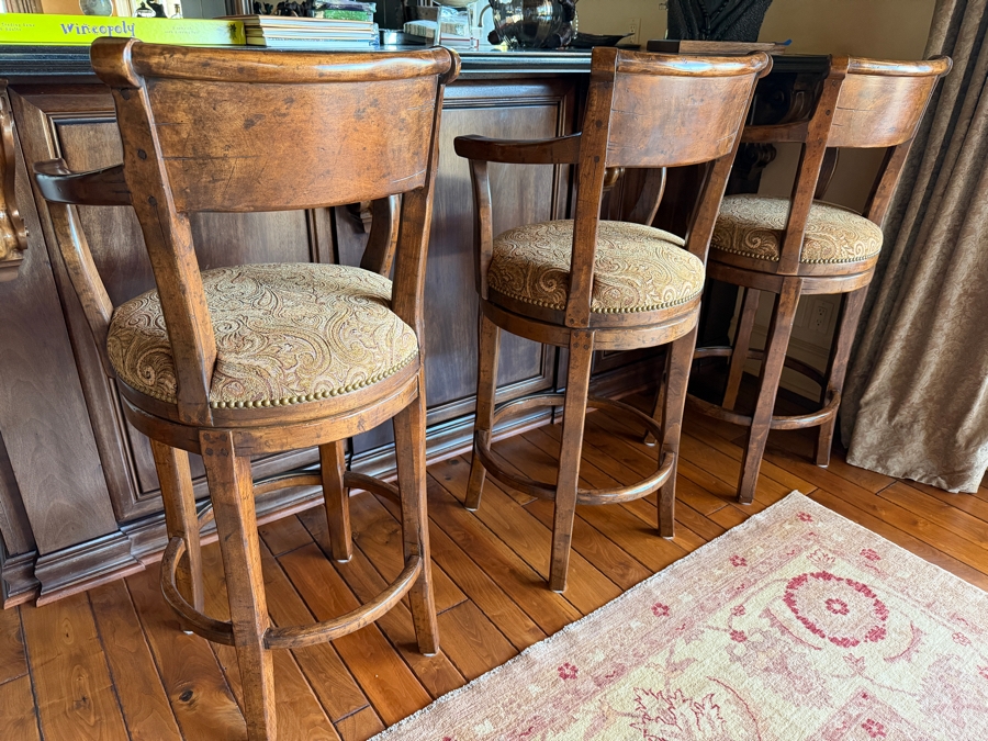 (3) Wooden Swivel Bar Stools 30' Seat Height [Photo 4]