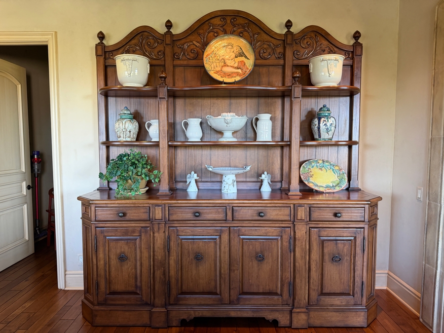 Large Wooden Custom 2-Piece Cabinet With Hutch Designed And Built By Martin Van Court (VanCourt) Studios In Van Nuys, CA 98.5W X 26D X 107H