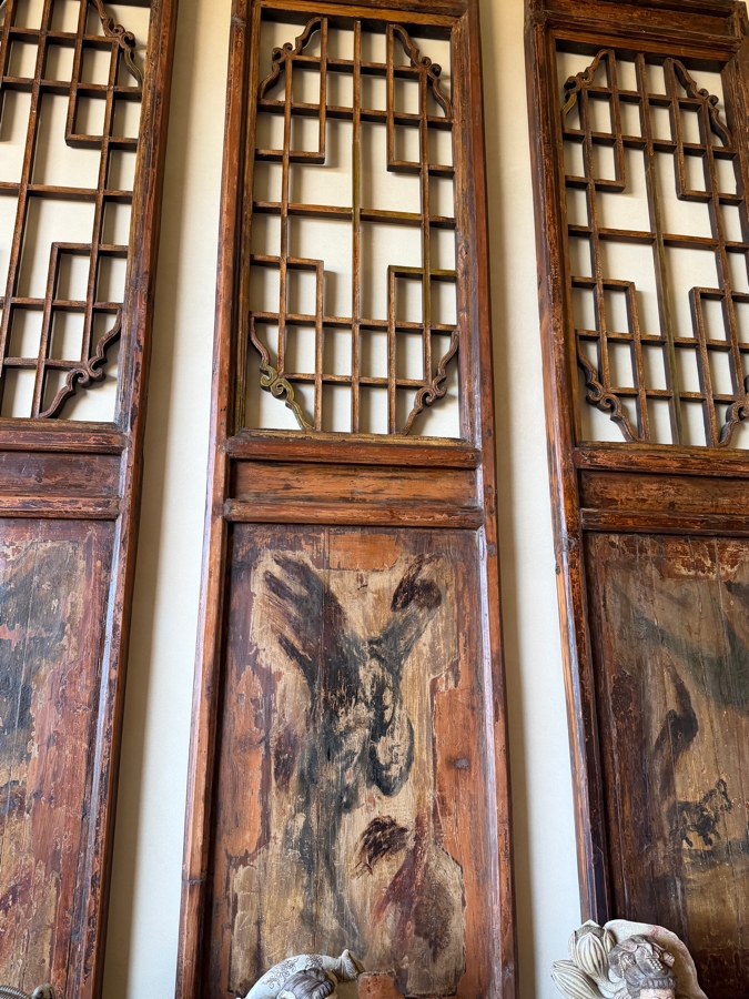 Large Antique Chinese Wooden Screen Panels (Does Not Include Carved Sculptures At Base Of Panels) 25'W X 106'H X 2.5'D [Photo 4]