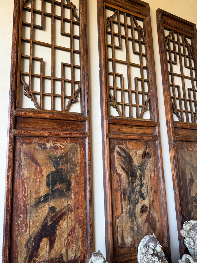 Large Antique Chinese Wooden Screen Panels (Does Not Include Carved Sculptures At Base Of Panels) 25'W X 106'H X 2.5'D [Photo 3]