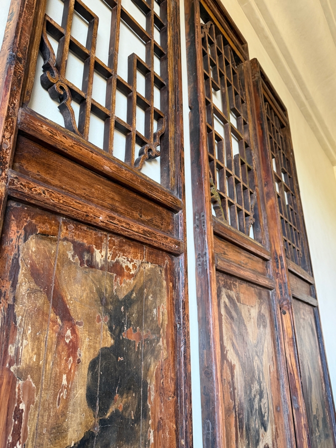 Large Antique Chinese Wooden Screen Panels (Does Not Include Carved Sculptures At Base Of Panels) 25'W X 106'H X 2.5'D [Photo 8]