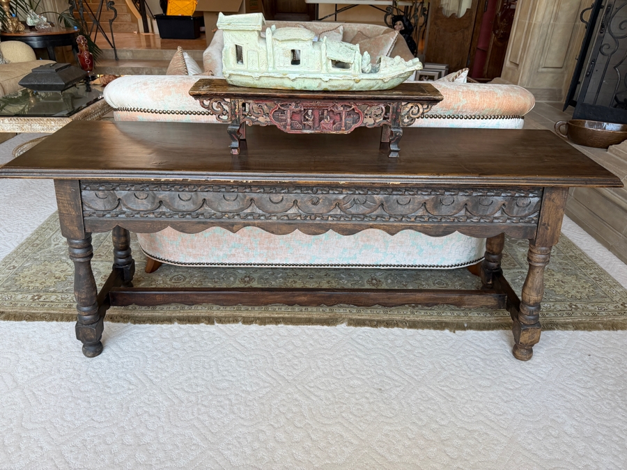 Carved Wooden Sofa Console Table 70W X 19D X 30H