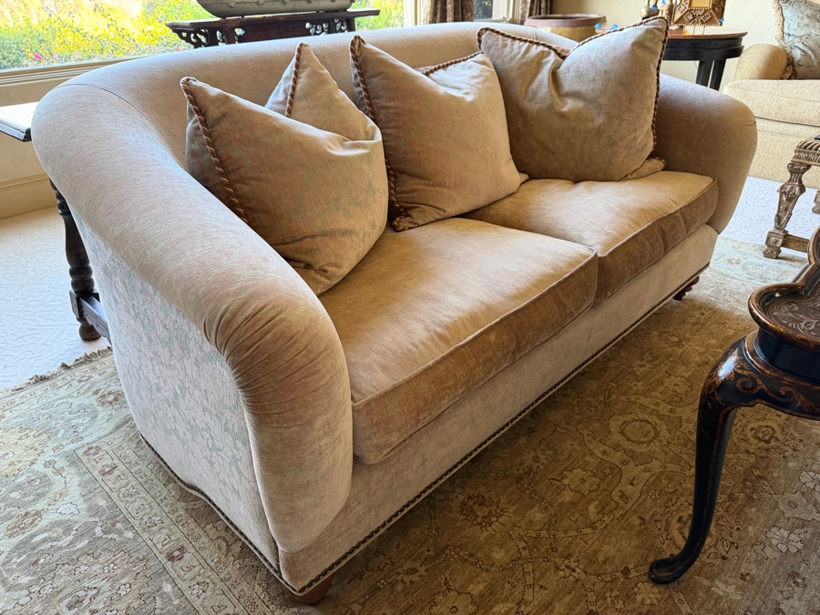 Upholstered Loveseat Sofa With Brass Nailhead Trim 73W X 41D X 34H [Photo 4]