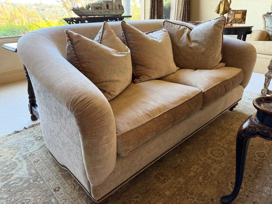Upholstered Loveseat Sofa With Brass Nailhead Trim 73W X 41D X 34H [Photo 3]