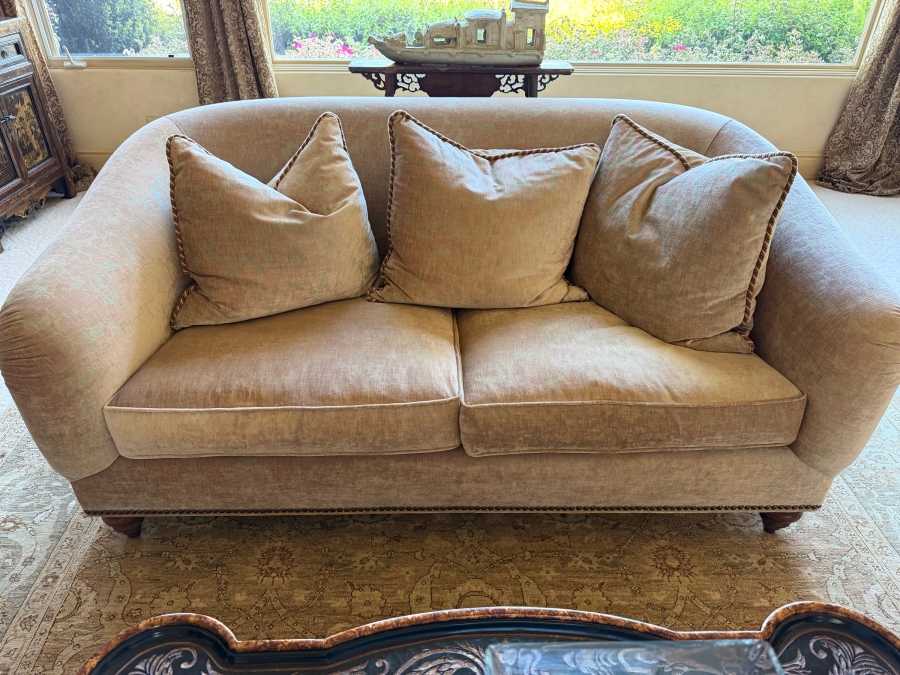 Upholstered Loveseat Sofa With Brass Nailhead Trim 73W X 41D X 34H