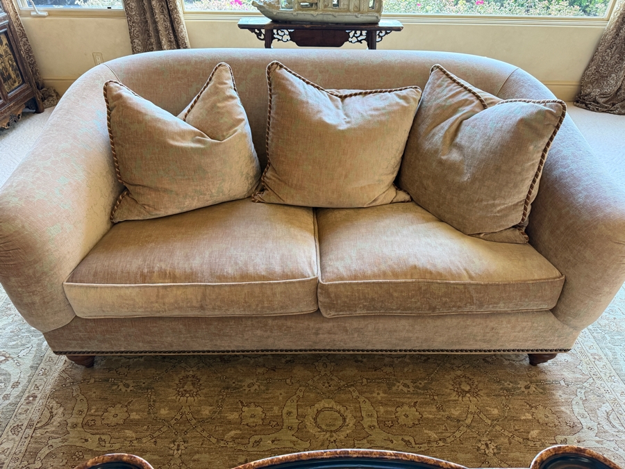 Upholstered Loveseat Sofa With Brass Nailhead Trim 73W X 41D X 34H [Photo 2]