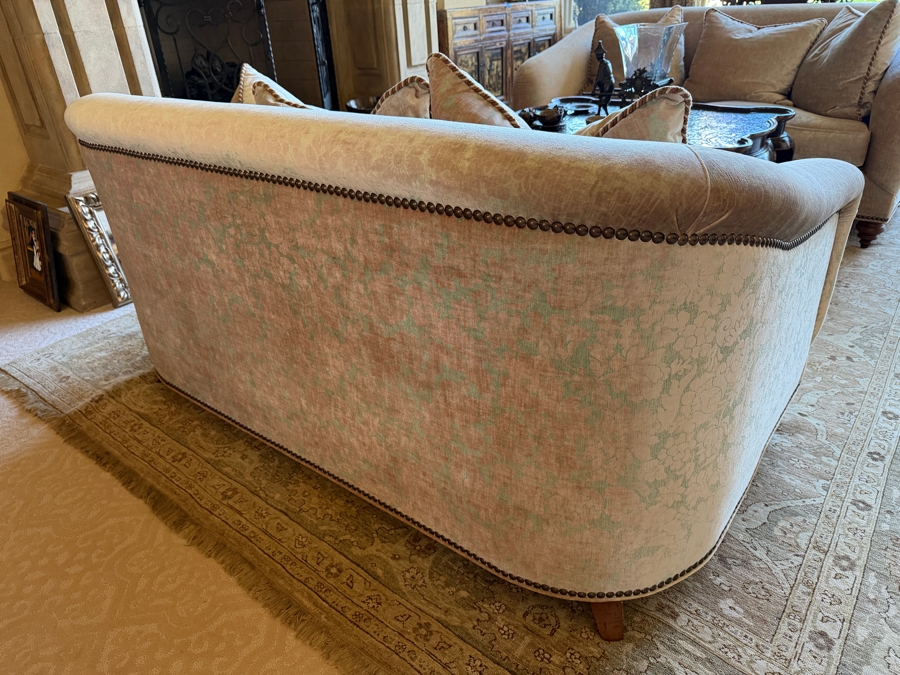 Upholstered Loveseat Sofa With Brass Nailhead Trim 73W X 41D X 34H [Photo 5]