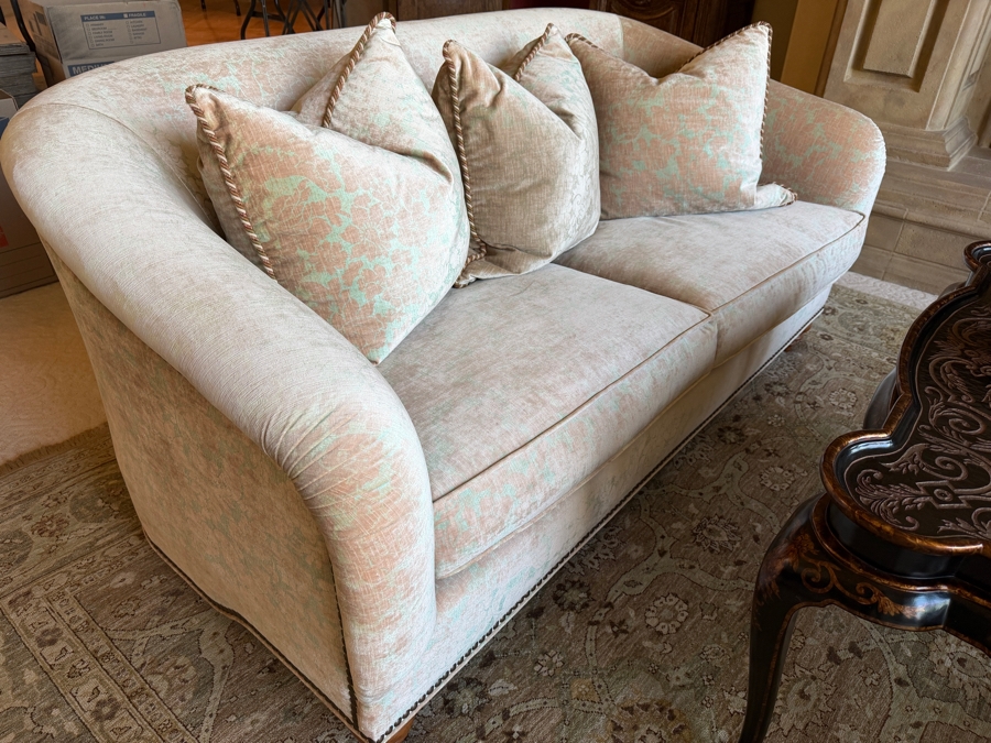 Upholstered Loveseat Sofa With Brass Nailhead Trim 73W X 41D X 34H [Photo 3]