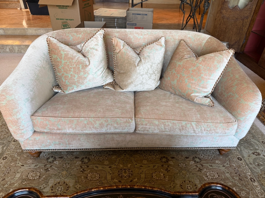 Upholstered Loveseat Sofa With Brass Nailhead Trim 73W X 41D X 34H