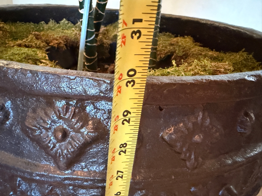 Huge Cast Iron Footed Urn Metal Planter 27.5W X 30H With Artificial Indoor Plant [Photo 7]
