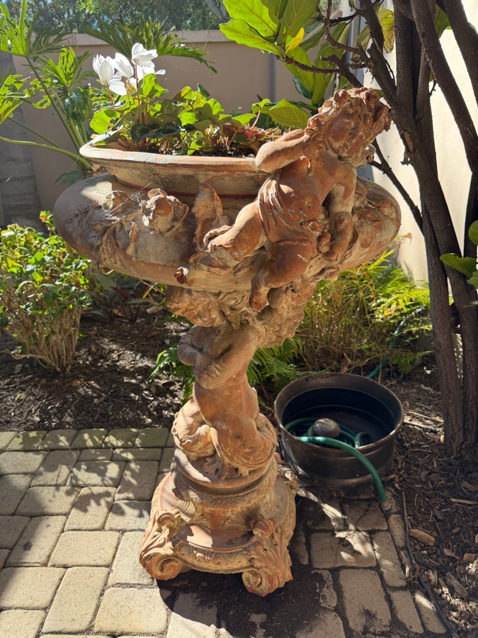Vintage Figural Cherub Terracotta Planter 30W X 52H [Photo 4]