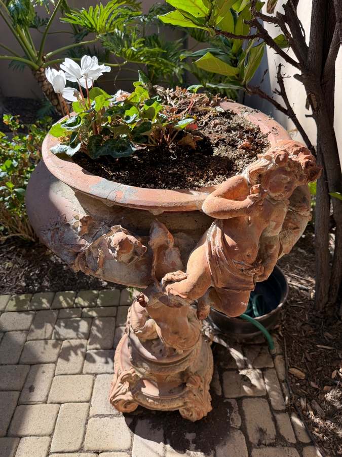Vintage Figural Cherub Terracotta Planter 30W X 52H [Photo 7]