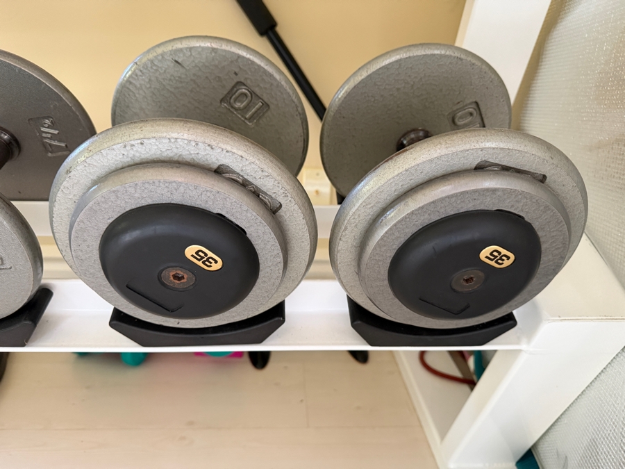 Large Powder Coated Metal Dumbbell Rack With Assorted Dumbbells 93W X 27D X 35H [Photo 7]