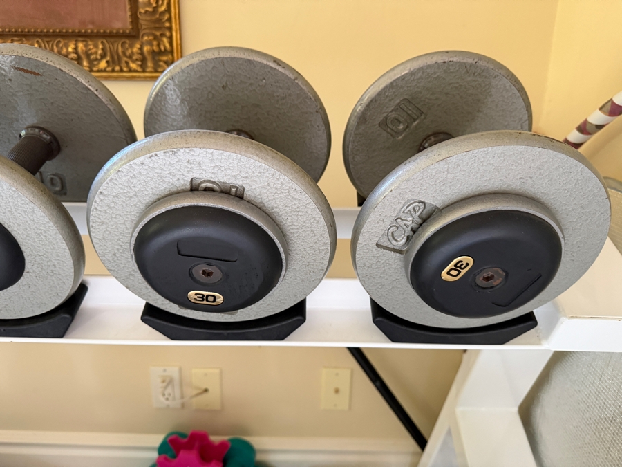 Large Powder Coated Metal Dumbbell Rack With Assorted Dumbbells 93W X 27D X 35H [Photo 6]