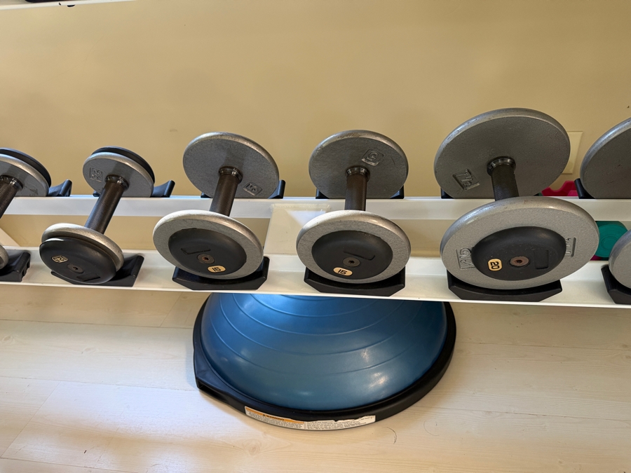Large Powder Coated Metal Dumbbell Rack With Assorted Dumbbells 93W X 27D X 35H [Photo 8]