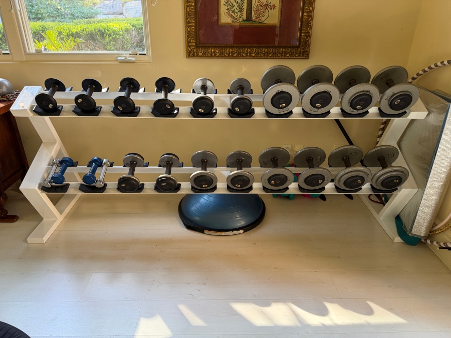Large Powder Coated Metal Dumbbell Rack With Assorted Dumbbells 93W X 27D X 35H