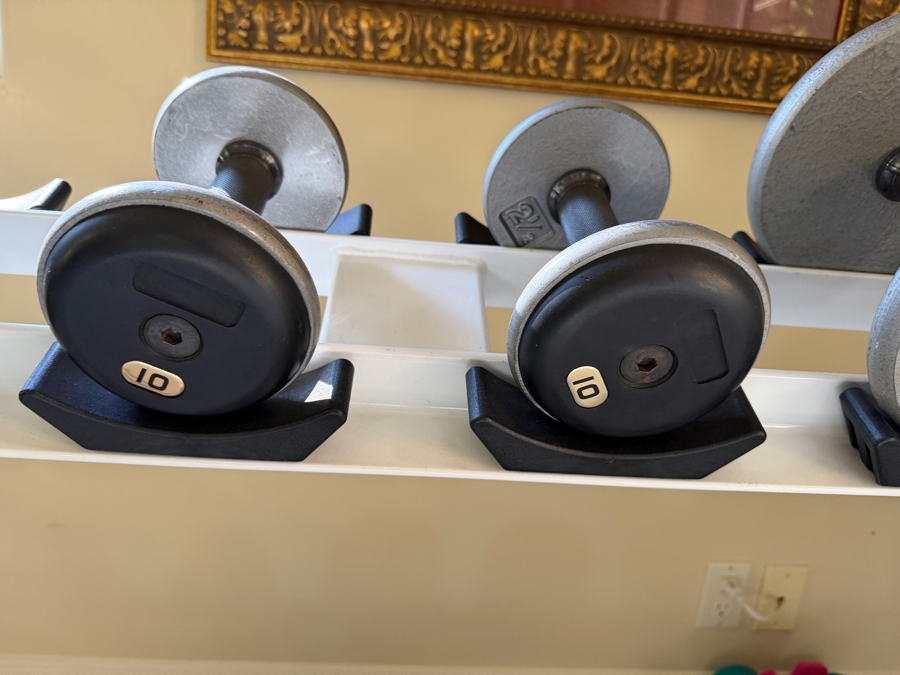 Large Powder Coated Metal Dumbbell Rack With Assorted Dumbbells 93W X 27D X 35H [Photo 5]
