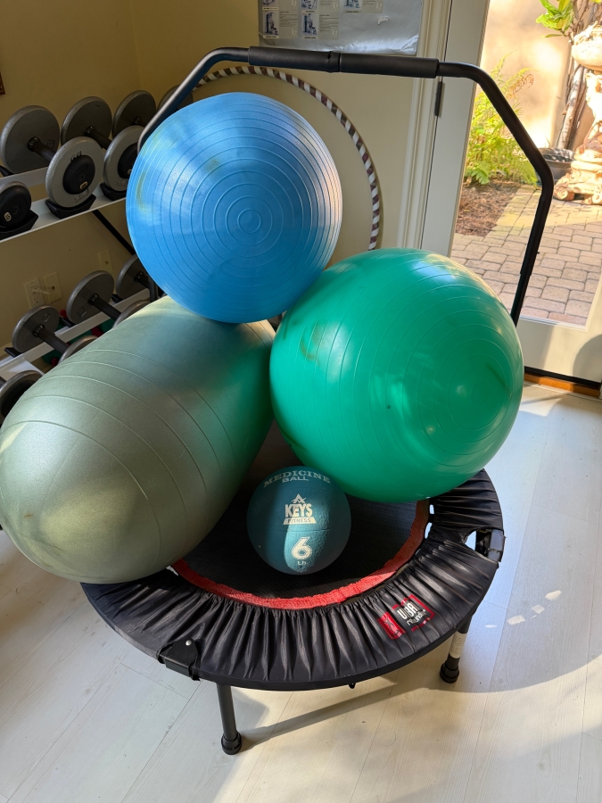 Urban Rebounding Mini Trampoline, (3) Gym Balls And 6lb Medicine Ball