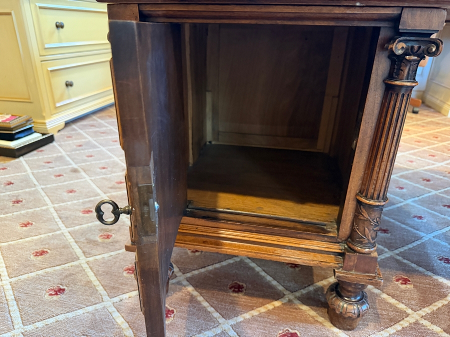 Antique Ornately Carved Wooden Leather Top Partner Desk 65.5W X 42D X 30.5H [Photo 12]