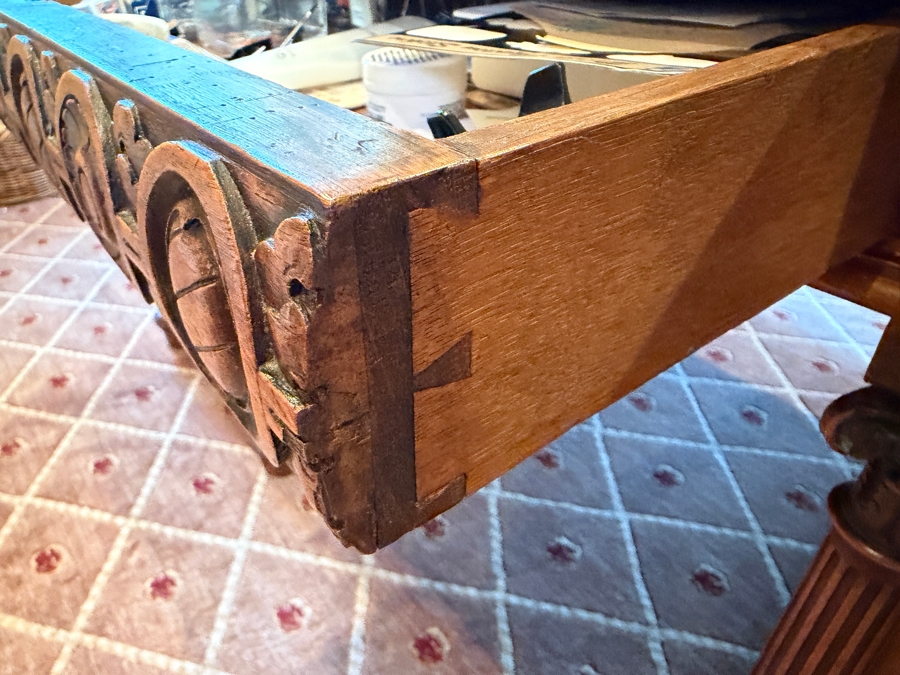 Antique Ornately Carved Wooden Leather Top Partner Desk 65.5W X 42D X 30.5H [Photo 10]